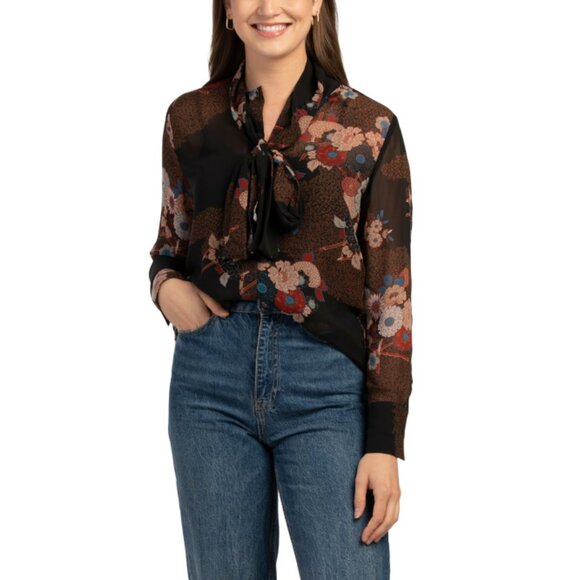 JASON WU Black Tie Neck Long Sleeve Blouse - Picture 1 of 2